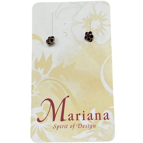 Mariana stud floral earrings red crystals hand made E-1166 241 READ NEW - Picture 1 of 7